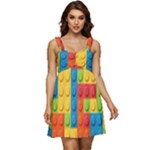 Lego Bricks, Colorful Dots Background Ruffle Strap Babydoll Chiffon Dress