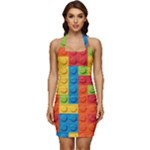 Lego Bricks, Colorful Dots Background Sleeveless Wide Square Neckline Ruched Bodycon Dress