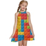 Lego Bricks, Colorful Dots Background Kids  Halter Collar Waist Tie Chiffon Dress