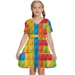 Lego Bricks, Colorful Dots Background Kids  Short Sleeve Tiered Mini Dress