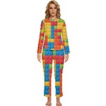 Lego Bricks, Colorful Dots Background Womens  Long Sleeve Lightweight Pajamas Set