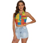 Lego Bricks, Colorful Dots Background Backless Halter Cami Shirt