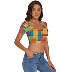 Short Sleeve Square Neckline Crop Top  