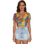 Lego Bricks, Colorful Dots Background V-Neck Crop Top