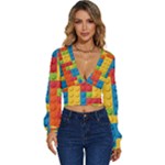 Lego Bricks, Colorful Dots Background Long Sleeve Deep-V Velour Top