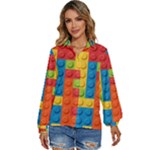 Lego Bricks, Colorful Dots Background Women s Long Sleeve Button Up Shirt