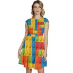 Lego Bricks, Colorful Dots Background Cap Sleeve High Waist Dress