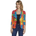 Lego Bricks, Colorful Dots Background Women s One-Button 3/4 Sleeve Short Jacket