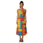 Lego Bricks, Colorful Dots Background Sleeveless Cross Front Cocktail Midi Chiffon Dress