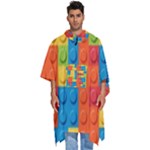 Lego Bricks, Colorful Dots Background Men s Hooded Rain Ponchos