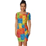 Lego Bricks, Colorful Dots Background Fitted Knot Split End Bodycon Dress