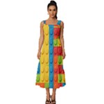 Lego Bricks, Colorful Dots Background Square Neckline Tiered Midi Dress