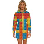 Lego Bricks, Colorful Dots Background Womens Long Sleeve Shirt Dress