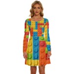 Lego Bricks, Colorful Dots Background Long Sleeve Wide Neck Velvet Dress