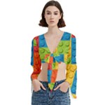 Lego Bricks, Colorful Dots Background Trumpet Sleeve Cropped Top