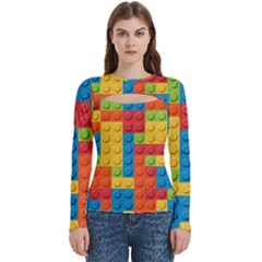 Lego Bricks, Colorful Dots Background Women s Cut Out Long Sleeve T