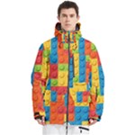 Lego Bricks, Colorful Dots Background Men s Multi Pockets Zip Ski and Snowboard Waterproof Breathable Jacket