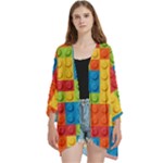 Lego Bricks, Colorful Dots Background Open Front 3/4 Sleeve Batwing Chiffon Cardigan Kimono