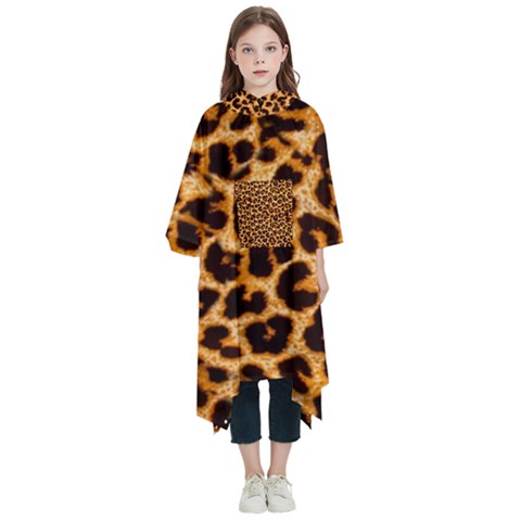 Leopard Skin Texture Macro, Brown Kids  Hooded Rain Ponchos from ArtsNow.com