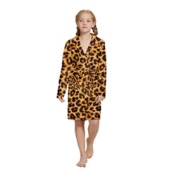 Leopard Skin Texture Macro, Brown Kids  Long Sleeve Velvet Lounge Robe from ArtsNow.com