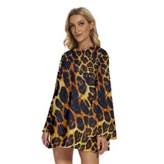 Round Neck Long Sleeve Bohemian Style Chiffon Mini Dress 