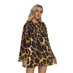 Round Neck Long Sleeve Bohemian Style Chiffon Mini Dress 