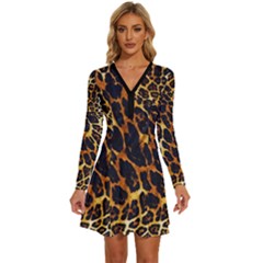 Long Sleeve Deep V Mini Dress  