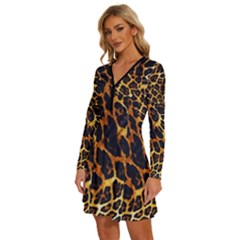 Long Sleeve Deep V Mini Dress  