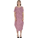 Pink Fabric Texture, Knitted Pink Texture, Cold Shoulder Loose Fit Dress With Pockets