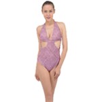 Pink Fabric Texture, Knitted Pink Texture, Halter Front Plunge Swimsuit