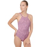 Pink Fabric Texture, Knitted Pink Texture, High Neck One Piece Swimsuit