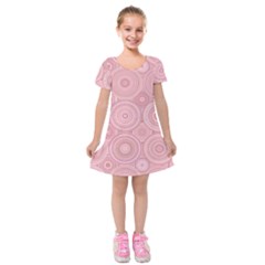 Pink Retro Texture With Circles, Retro Circles Background, Kids  Short Sleeve Velvet Dress from ArtsNow.com