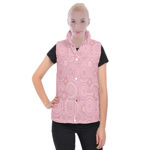 Pink Retro Texture With Circles, Retro Circles Background, Women s Button Up Vest from ArtsNow.com