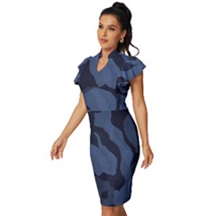 Vintage Frill Sleeve V-Neck Bodycon Dress 