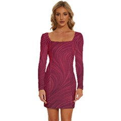 Long Sleeve Square Neck Bodycon Velvet Dress 