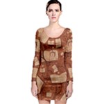 Retro Education Texture, Creative Education Background Long Sleeve Bodycon Dress