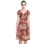 Retro Education Texture, Creative Education Background Short Sleeve Front Wrap Dress