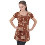 Retro Education Texture, Creative Education Background Puff Sleeve Tunic Top