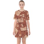 Retro Education Texture, Creative Education Background Sixties Short Sleeve Mini Dress