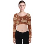 Retro Education Texture, Creative Education Background Velvet Long Sleeve Crop Top