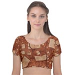 Retro Education Texture, Creative Education Background Velvet Short Sleeve Crop Top 