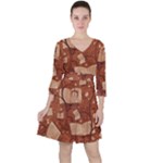 Retro Education Texture, Creative Education Background Quarter Sleeve Ruffle Waist Dress