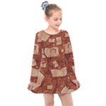 Retro Education Texture, Creative Education Background Kids  Long Sleeve Dress