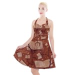 Retro Education Texture, Creative Education Background Halter Party Swing Dress 