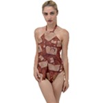 Retro Education Texture, Creative Education Background Go with the Flow One Piece Swimsuit