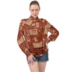 Retro Education Texture, Creative Education Background High Neck Long Sleeve Chiffon Top