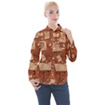 Retro Education Texture, Creative Education Background Women s Long Sleeve Pocket Shirt