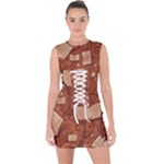 Retro Education Texture, Creative Education Background Lace Up Front Bodycon Dress