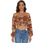 Retro Education Texture, Creative Education Background Long Sleeve Crinkled Weave Crop Top