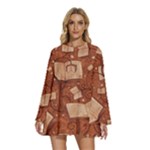 Retro Education Texture, Creative Education Background Round Neck Long Sleeve Bohemian Style Chiffon Mini Dress